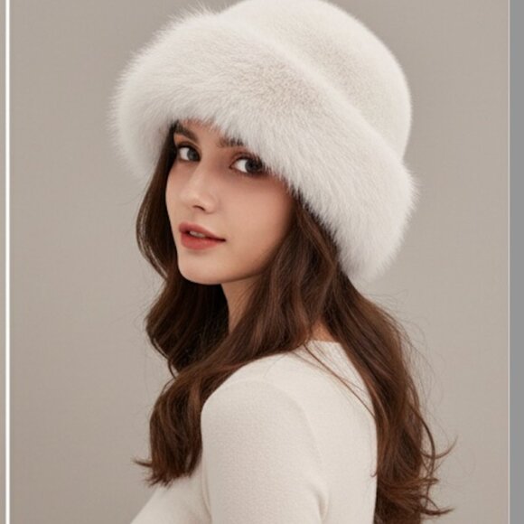 White Faux Fur Winter Bucket Hat - Picture 2 of 4